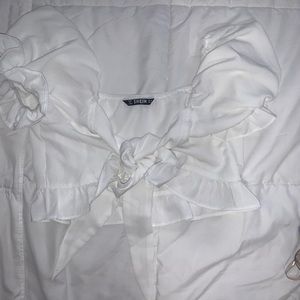 Puffed Sleeves Tie Front